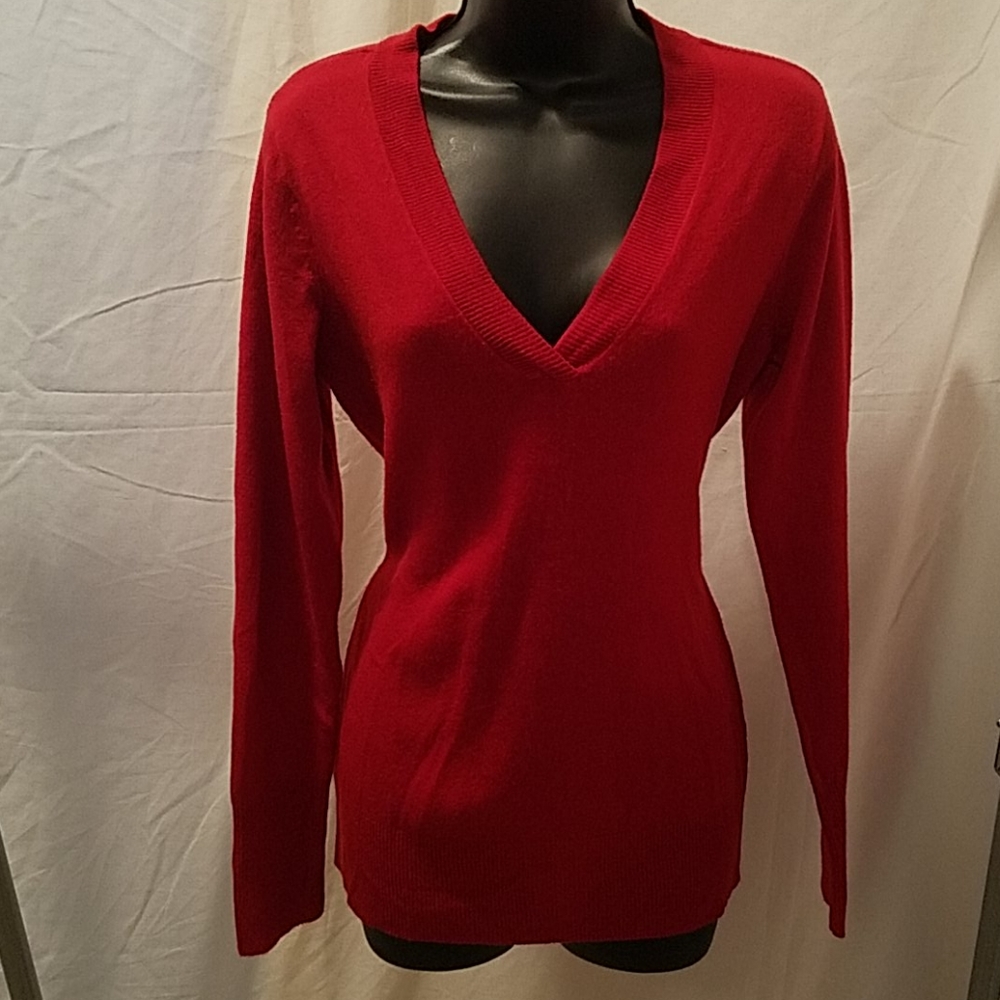 Cherry Red V Neck Sweater Size Medium